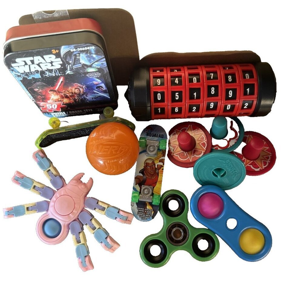 Bundle 12 Fidgets Puzzles Skateboards Spin Tops